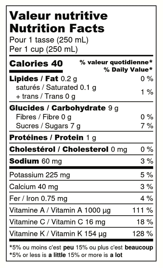 very juice nutritional information